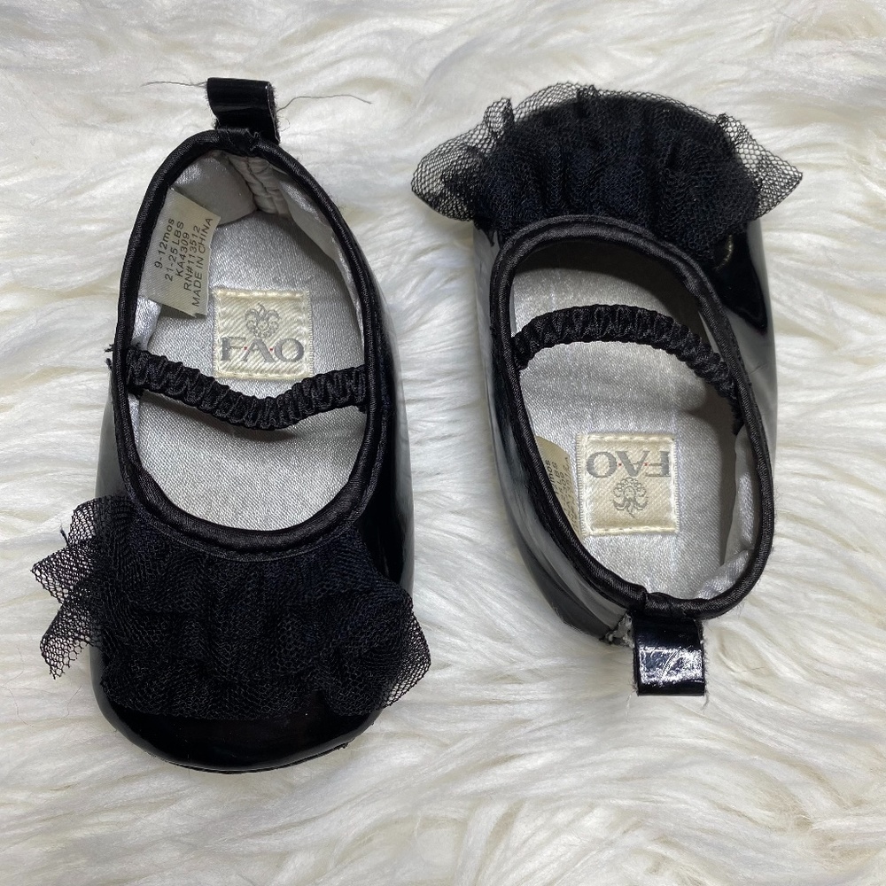 5/$25! FAO black dress shoes size 9-12 months